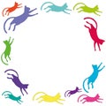 Square frame with colorful flying cats. Royalty Free Stock Photo